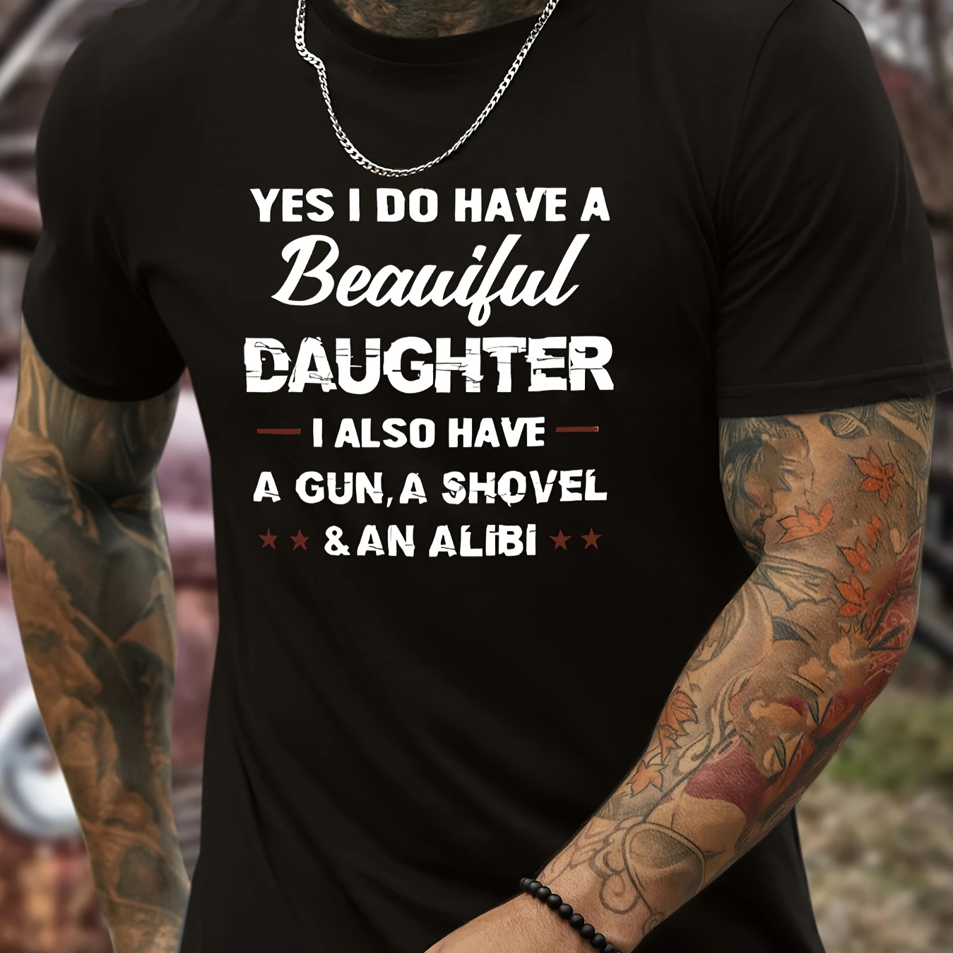 

Yes I Do Have A Beautiful Daughter "creative Print Casual Novelty T-shirt For Men, Short Sleeve Summer& Spring Top, Comfort Fit, Stylish Streetwear Crew Neck Tee For Daily Wear