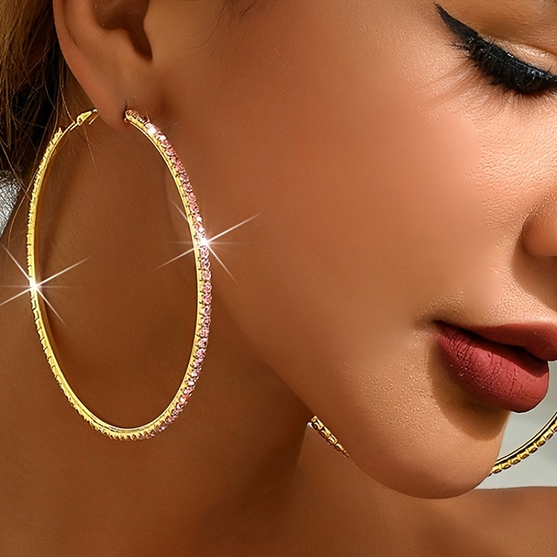 

Bohemian Style Hoop Earrings, Elegant Oversized Round Glass Geometric Circle Earrings For Women