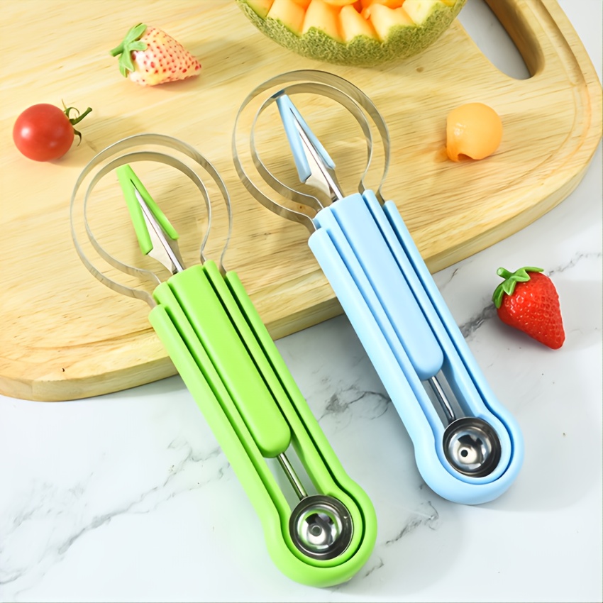 4 in 1 Stainless Steel Fruit Tool Set Carving Knife Fruit Scoop Seed Remover, Size: 21.2, Green