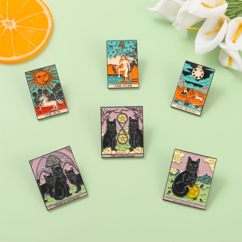 Gothic Sun Moon Stars Cat Enamel Pins