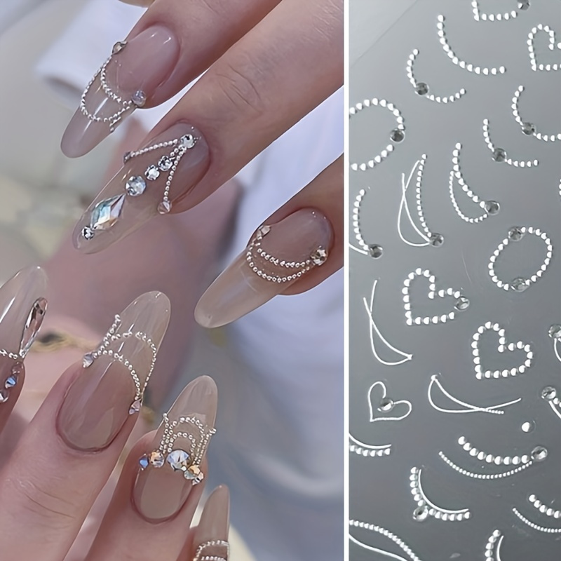 

1set 5d Embossed Pearl Chain Design Nail Art Stickers, Nail Art Decals For Diy Or Nail Salons, Self Adhesive Nail Art Supplies For Women