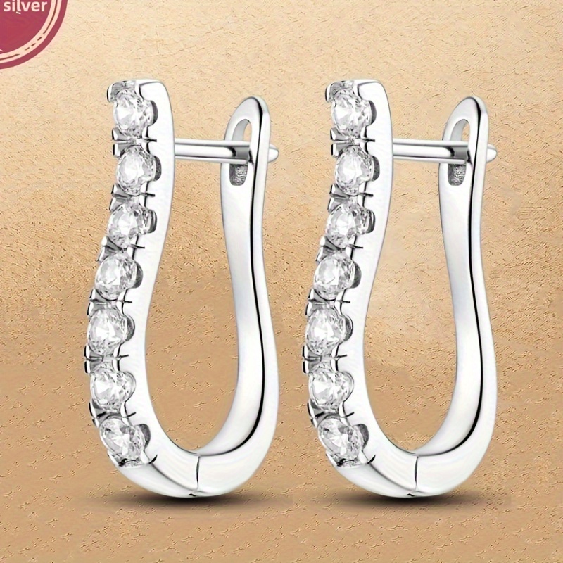 

4.5g 925 Sterling Silver Horseshoe Shaped White Zirconia Ear Buckle Earrings Charms For Women Fashion Accessories Holiday Gift Fine Jewelry 1 Pair Of Earrings