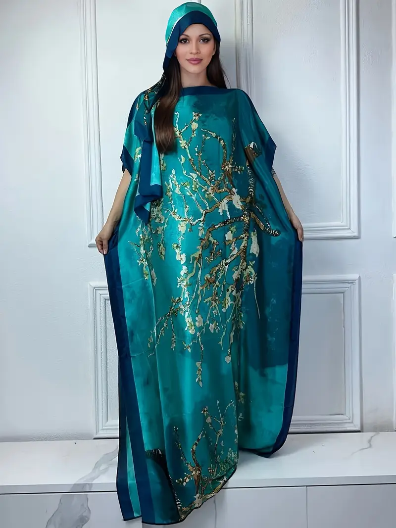 tree print crew neck kaftan dress elegant batwing sleeve - Temu tree print crew neck kaftan dress elegant batwing sleeve - Temu