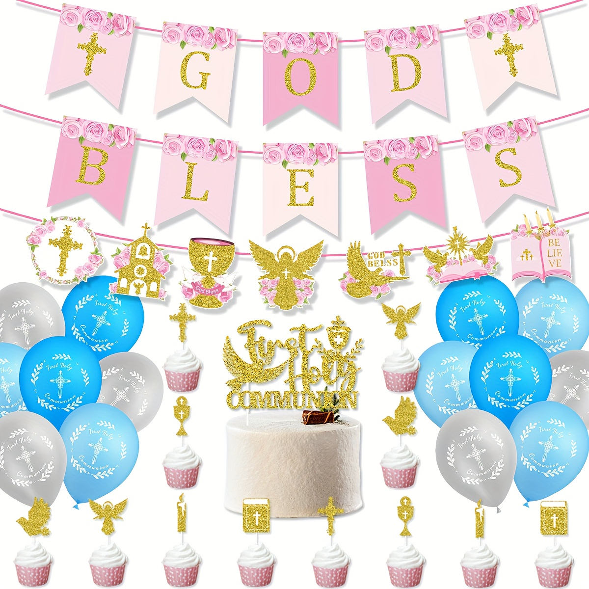 2pcs/set, Alles Gute Erstkommunion, Set Di Decorazioni Fai-da-te Per La  Comunione, Bandiere Di Carta Per La Prima Comunione Con Glitter Dorato,  Ornamenti God Bless, Decorazioni Per Battesimo, Matrimonio, Baby Shower, Decorazioni  Per