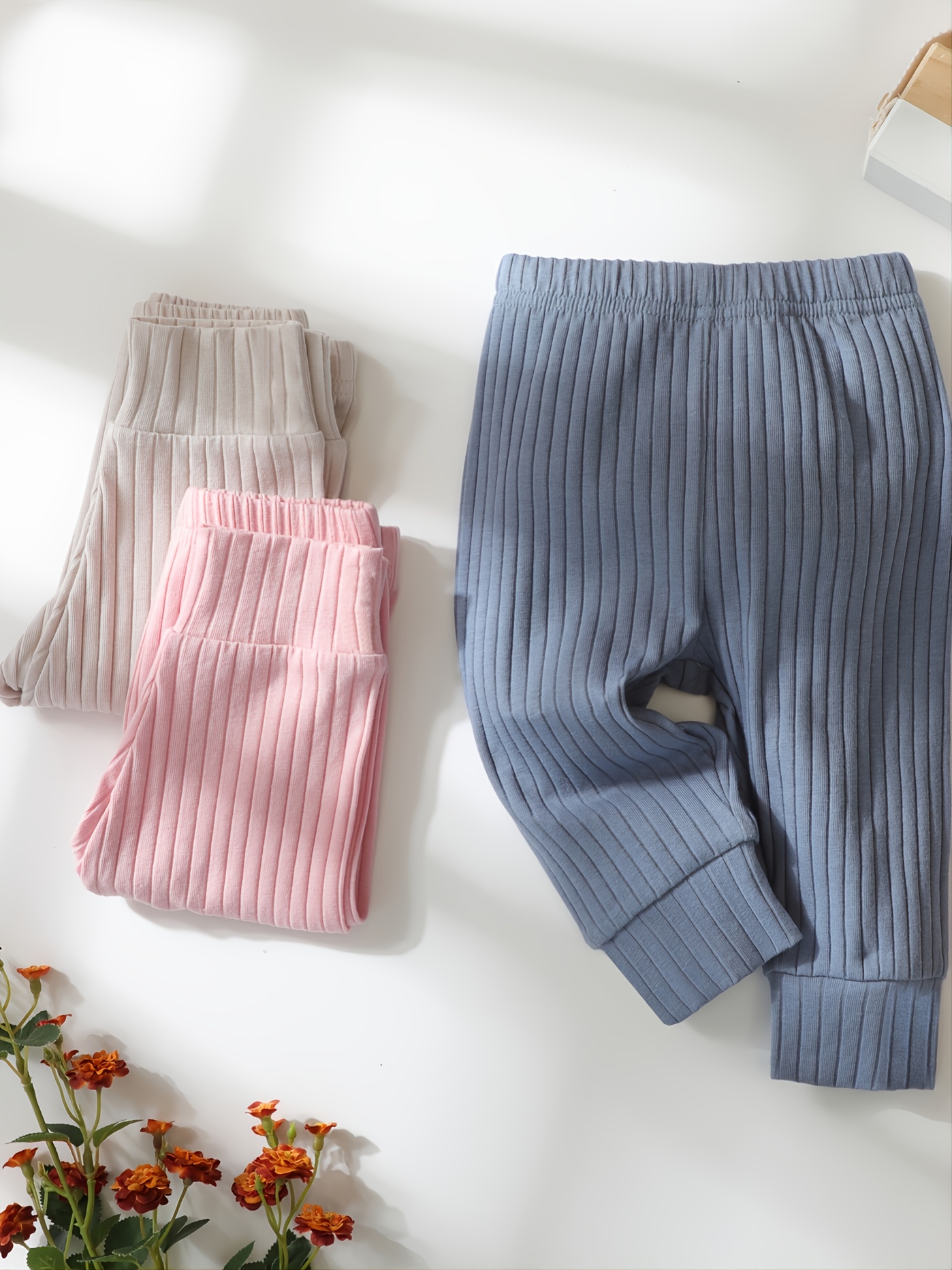 Baby Rib Knit Leggings Toddler's Comfy Cotton Pants Fall - Temu