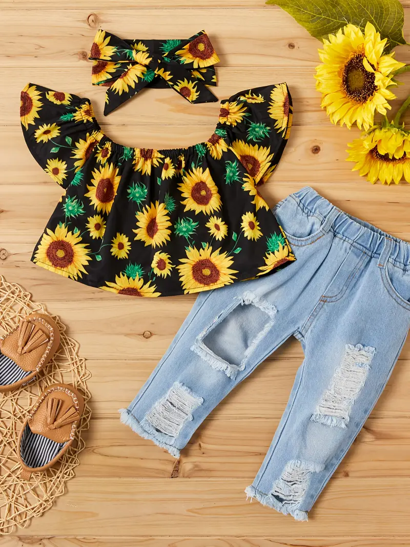 Best Deal for Leisure Time Short Sleeve Printing Sunflower Round Neck