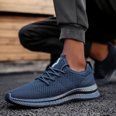 mens trendy breathable lace up knit sneakers with assorted colors casual outdoor running walking shoes