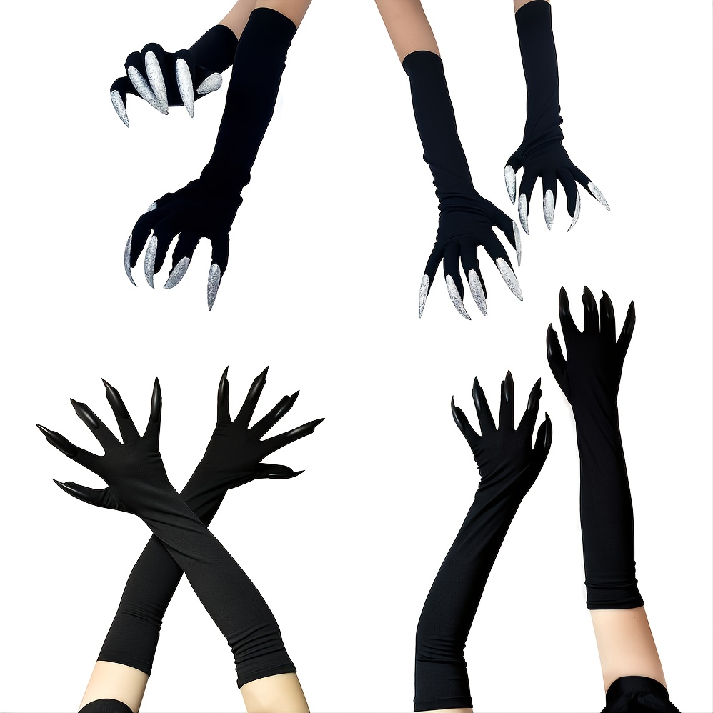 Guantes de disfraz de Halloween con clavos, accesorios de Halloween,  guantes largos negros para uñas