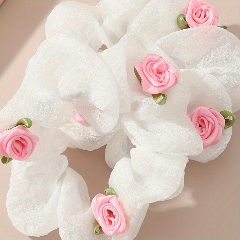 

2pcs/set Elegant Rose Flower Decorative Mesh Large Intestine Hair Loops Elastic Hair Ropes Ponytail Holder For Women And Daily Uses