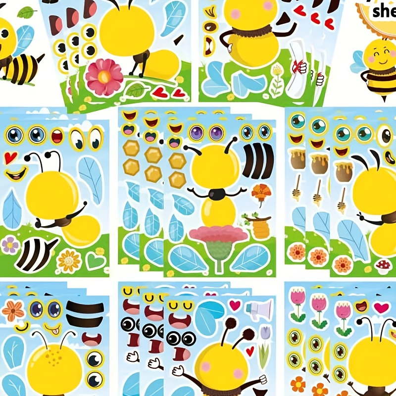

8/16/24pcs Bee-themed Diy Stickers, Create Your Own Honey Bee Festive Decals, Spring/summer Party Favors, Crafts, Birthday Gifts, Teacher Rewards