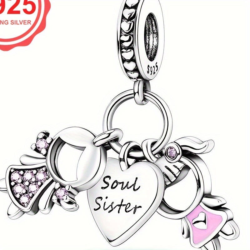 

1pc 925 Sterling Silver Diy Bracelet Sisters Love Pendantcharms For Women Luxury Fashion Jewelry Gift