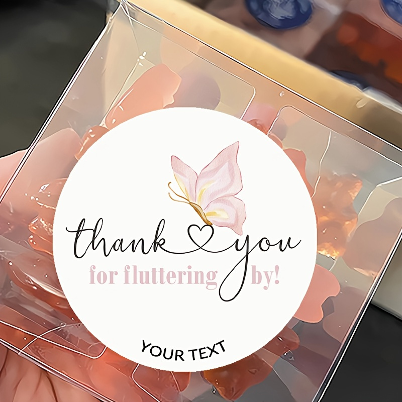 

48 Customizable Thank You Stickers With Butterflies - Simple Design - Perfect For Gift Boxes Or Bags - Waterproof Materials - Custom Content Stickers