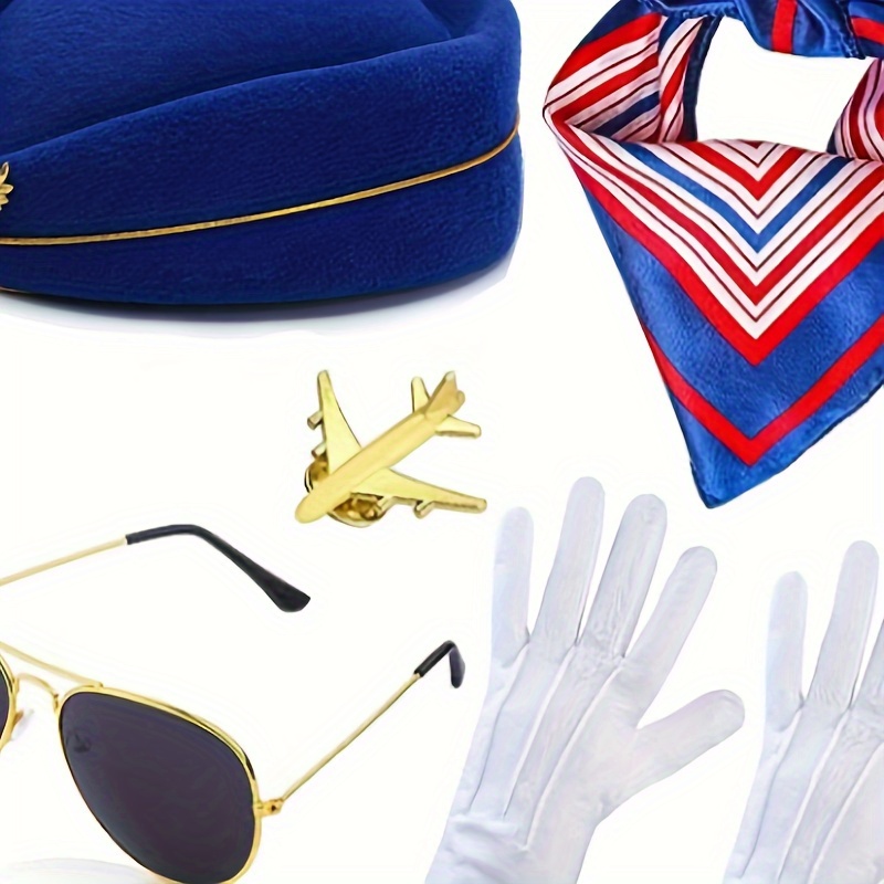 Ensemble d'accessoires de Costume d'hôtesse d'halloween, écharpe en  Satin/Badge de Corsage, gants d'hôtesse de l'air, lunettes de soleil -  AliExpress
