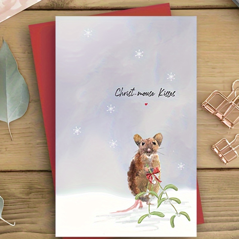 

Watercolor Mouse & Christmas Card - Family & Friends, Ideal Holiday Gift