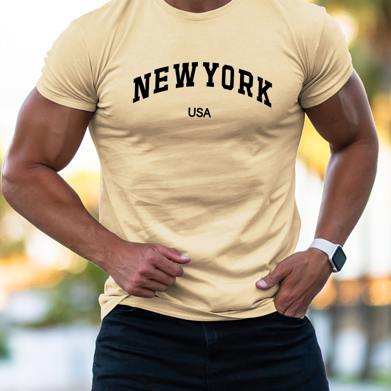 

New York Alphabet Print Crew Neck Short Sleeve T-shirt For Men, Casual Summer T-shirt For Daily Wear And Vacation Resorts