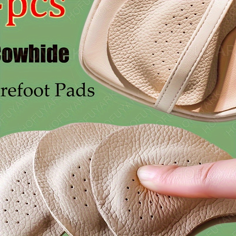 

4-pack Cowhide Forefoot Pads - Non-slip, Breathable Shoe Inserts For High Heels & Sandals, Shock Absorption, Uncharged, &