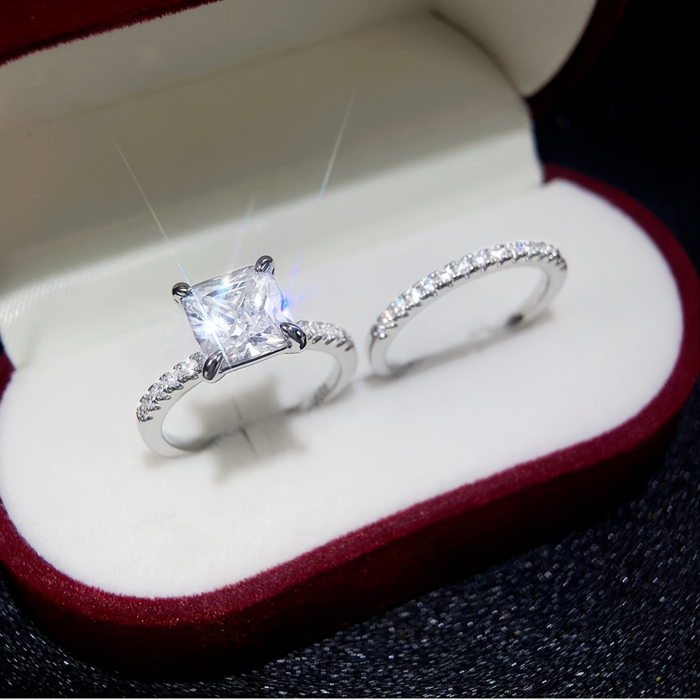 Wedding Rings Set Women Silver Prong Setting Heart White - Temu Canada