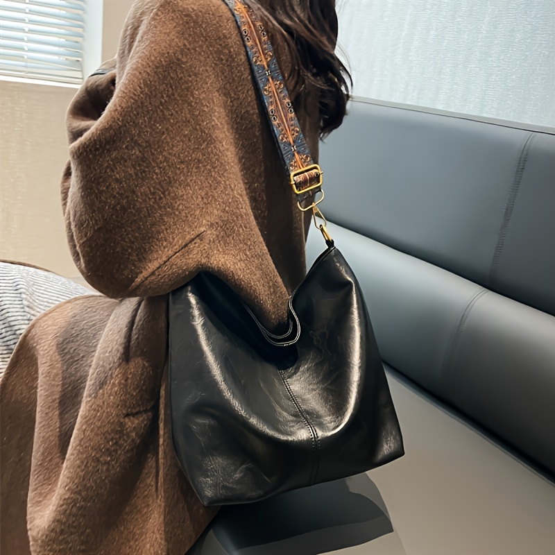 Geometric Strap Hobo Bag Large Capacity Soft PU Leather Crossbody Bag