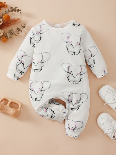 Baby Girl Elephant Print Long Sleeve Onesie
