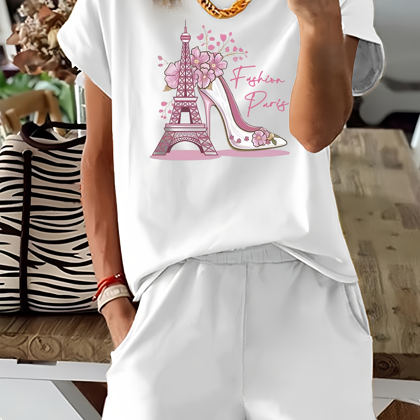 

2 Piece Set, Short Sleeve T-shirt & Shorts, Women's Clothing