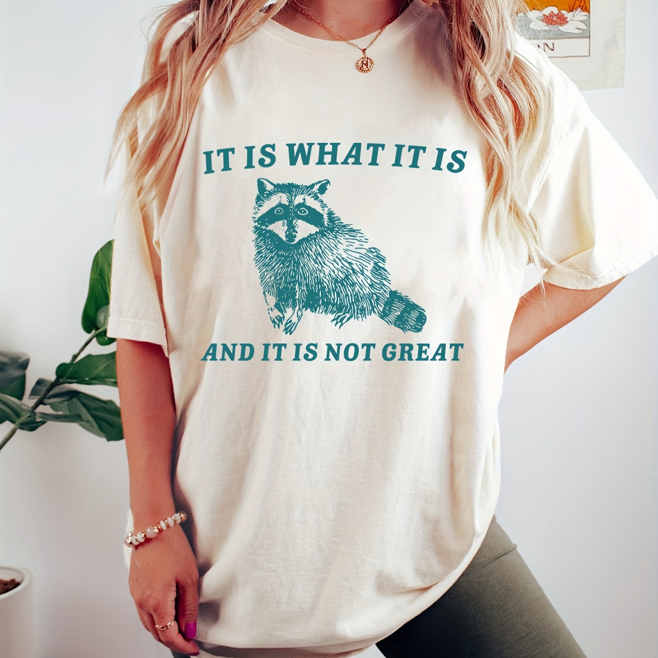 

Letter & Animal Graphic Print T-shirt, Short Sleeve Crew Neck Casual Top For Summer & Spring, Women's Clothing