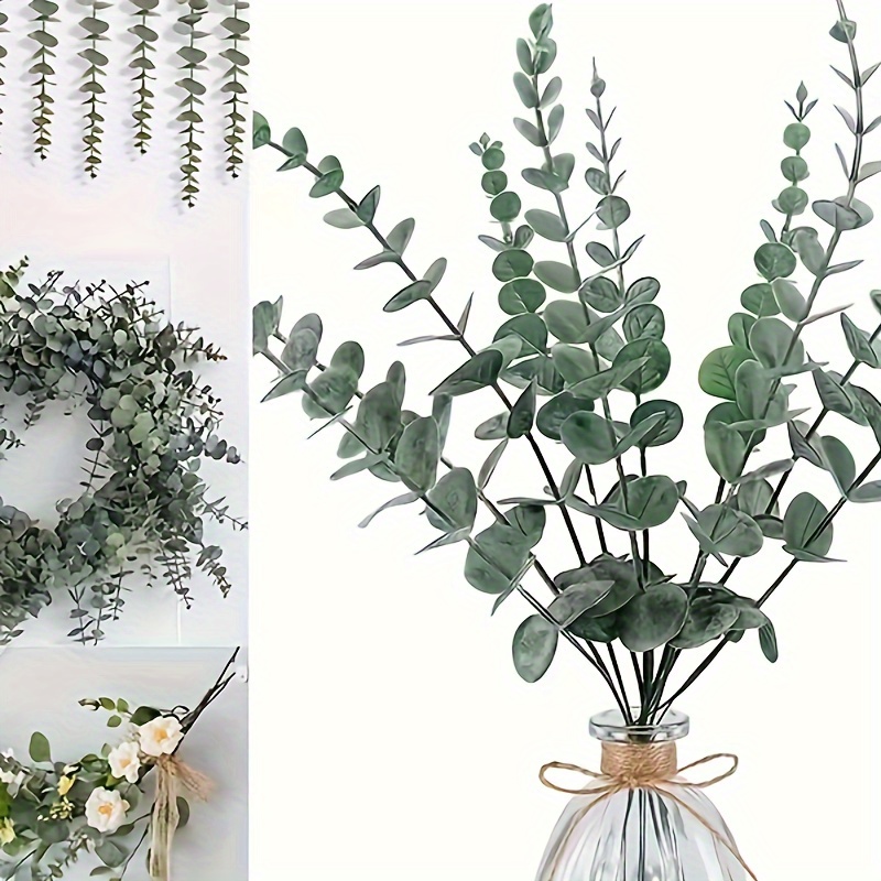 

10-pack Artificial Eucalyptus Leaves Greenery For Home Party Garden Centerpiece, Plastic Plant Decor, Reunion Christmas Outdoor Garden Tabletop Wreath