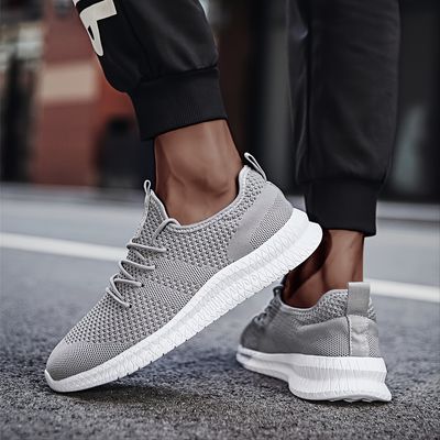 Men's Knitted Lightweight Breathable Mesh Running Shoes Lace Up Sneakers