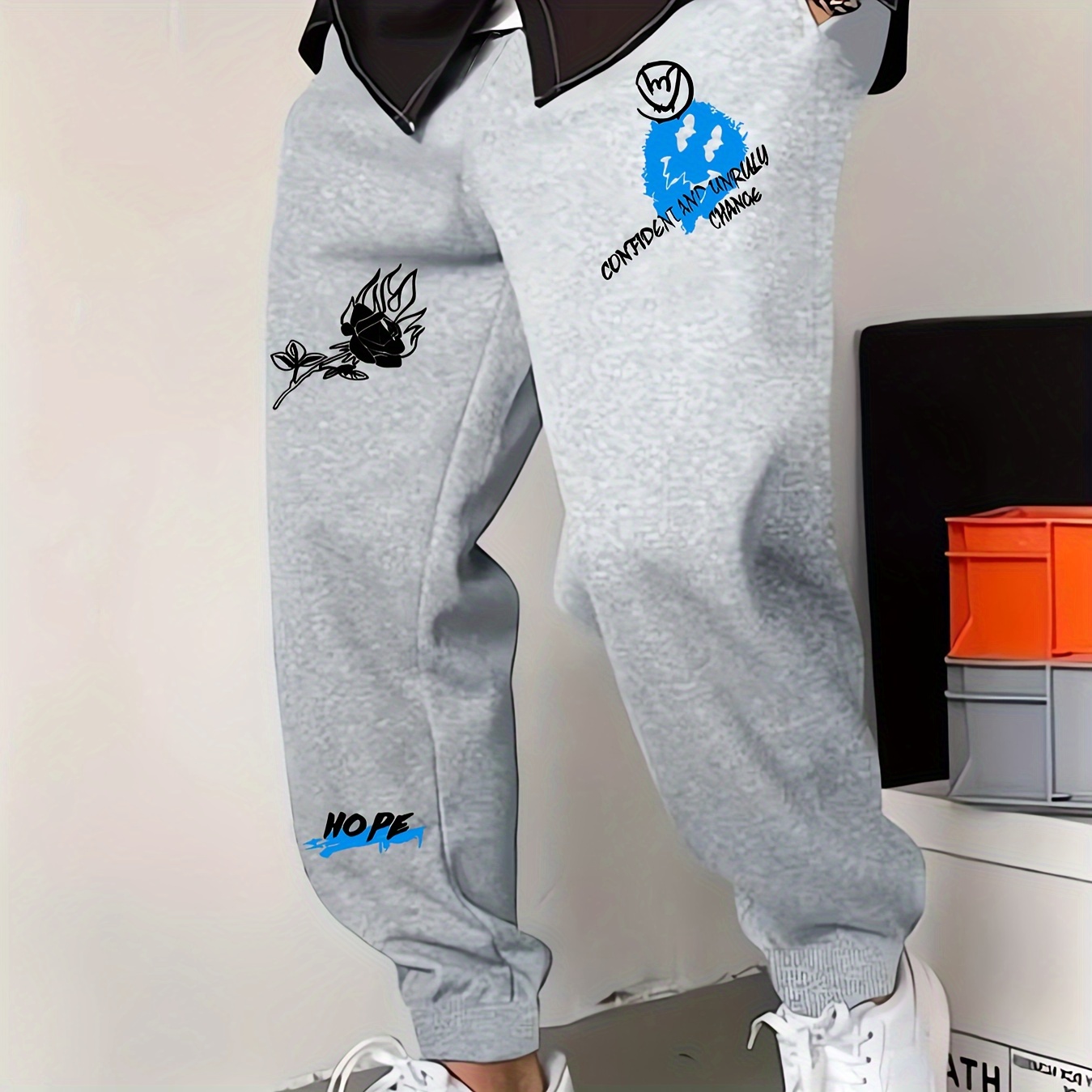 

Nope Blue Emoticon Print Men's Pants Drawstring Sweatpants Loose Casual Trousers For Spring Autumn Running Jogging