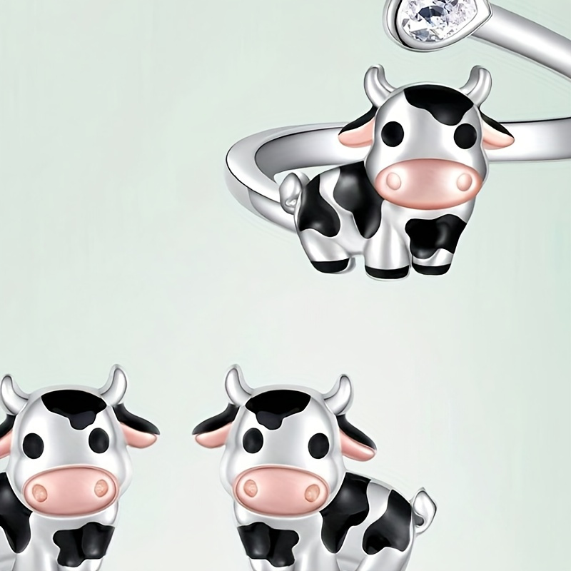 

3pcs Cute Cartoon Cow Ring Earrings Stud Jewelry Set, Men's Elegant Stylish Accessories, Classic Souvenir, Ideal Gift For Valentine's Day, Christmas, Birthday, Anniversary