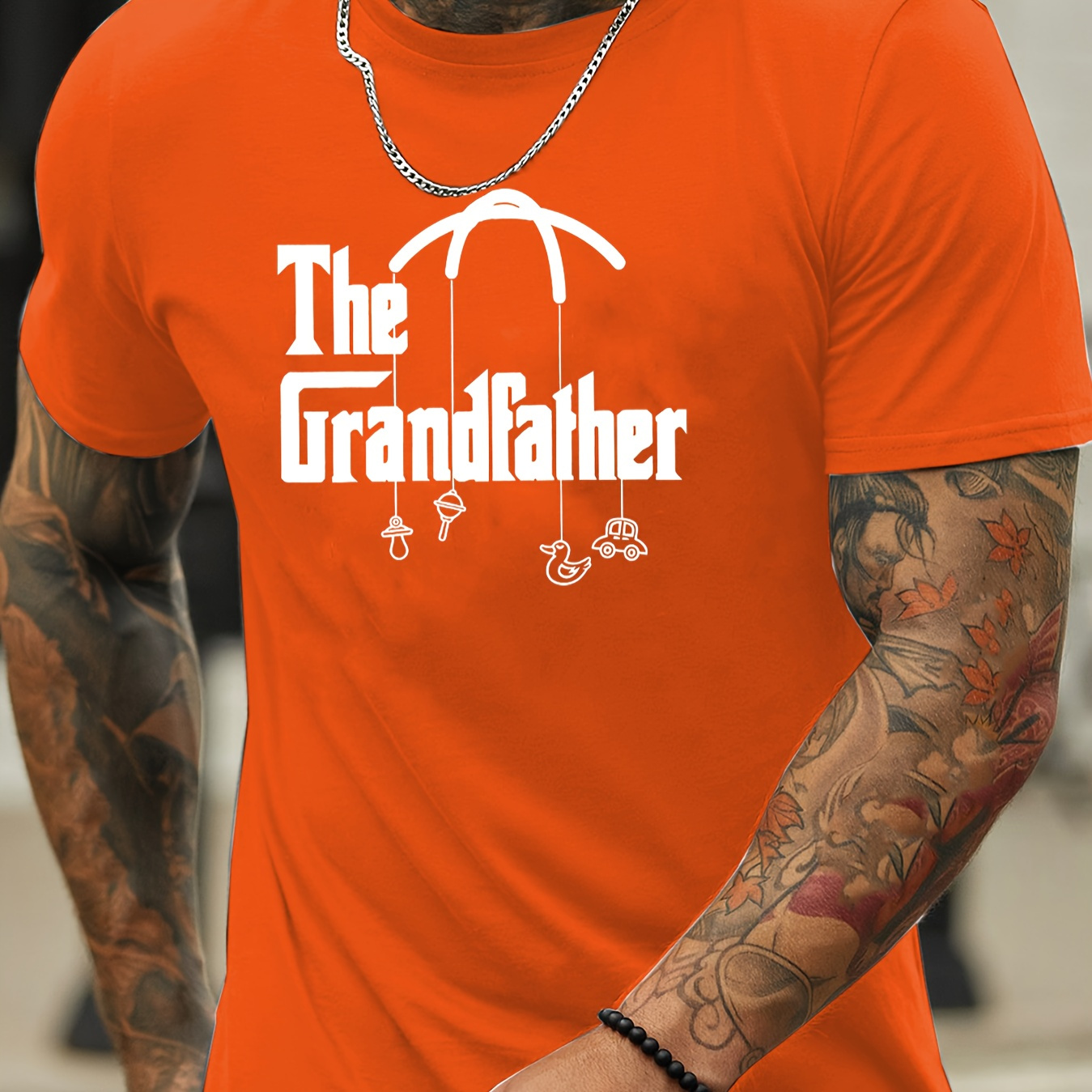 

Men's T-shirt, 'the Grandfather' Letter Print Short Sleeve Crew Neck Tees For Summer, Casual Outdoor Comfy Clothing For Male