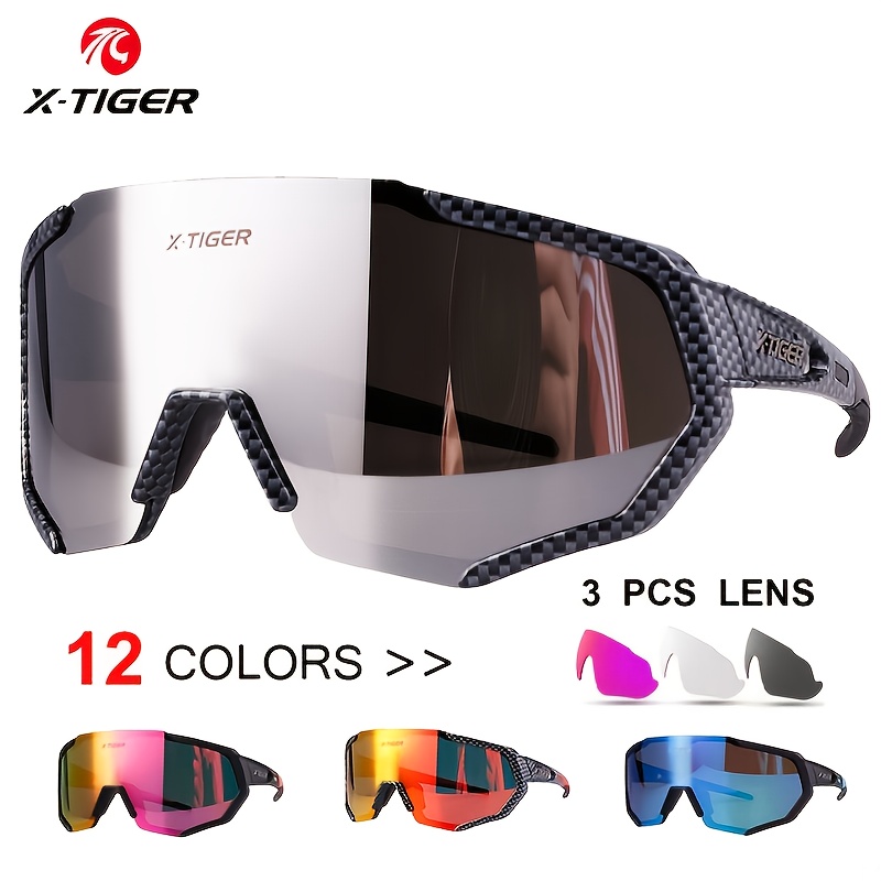 X-TIGER Polarized Cycling Glasses with 5 Interchangeable Lenses,MTB Biking  Baseball Running Sports Sunglasses for Men Women #1 Black
