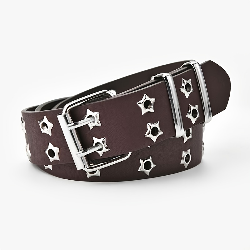 Double Grommet Belt For Girls And Boys, Pu Leather Kids Double Studded  Holes Belt For Jeans Pants - Temu