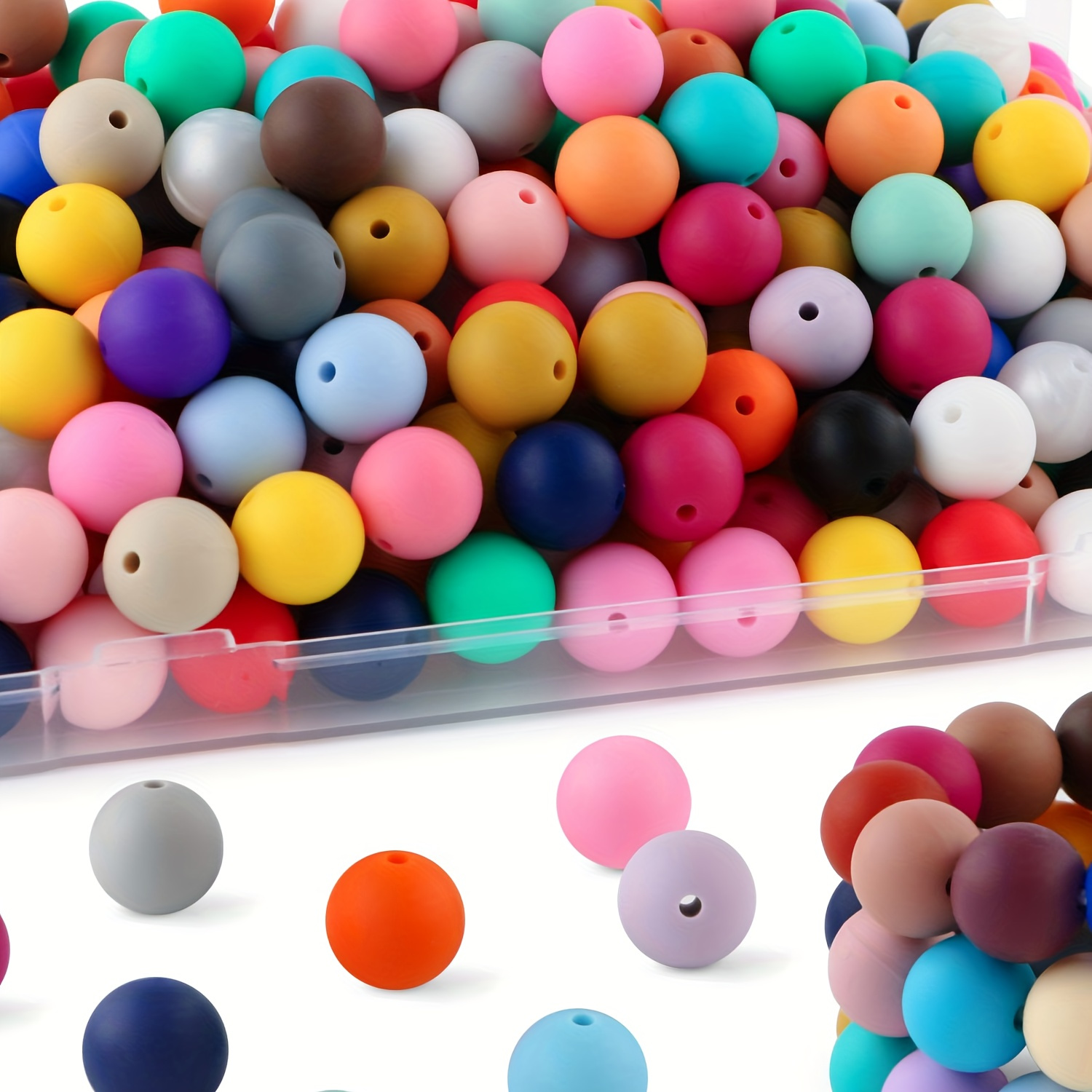 

200pcs Silicone Beads Set, 12mm Round Loose Beads For Making, Keychain Crafts, And Pen Decoration - Assorted Colors, No , Crafting Beads