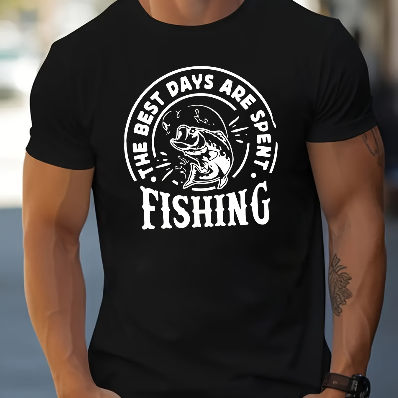 

Love For Fishing Print Tee Shirt, Tees For Men, Casual Short Sleeve T-shirt For Summer