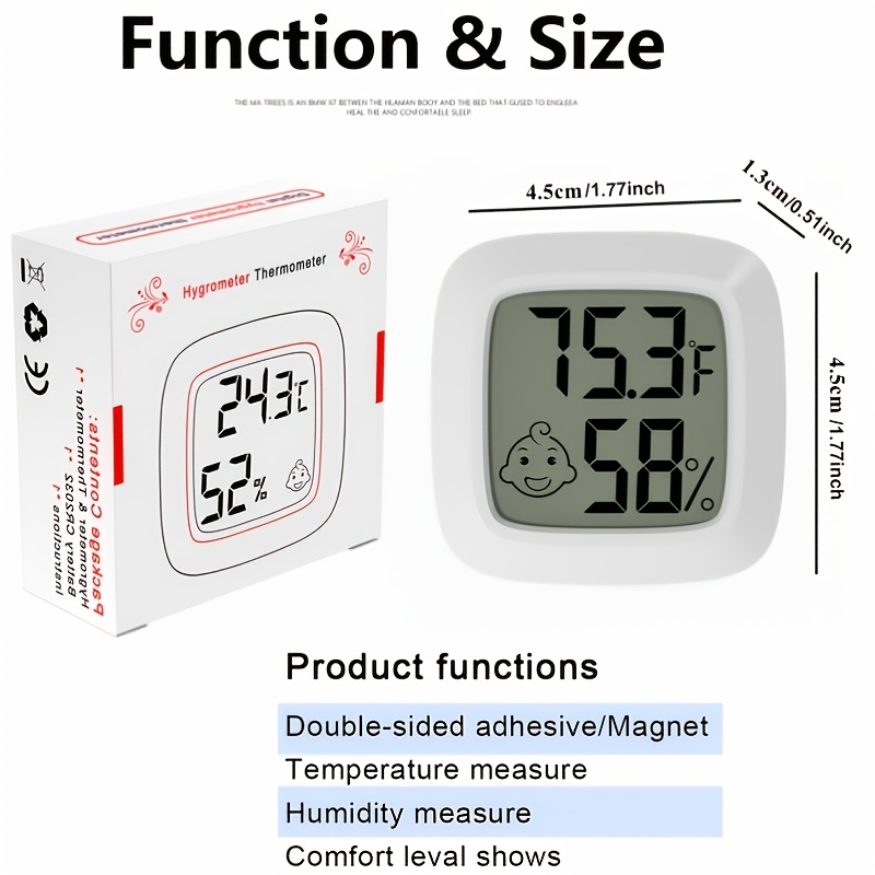 Mini Electronic Thermometer Hygrometer Magnetic Adhesive Lcd - Temu