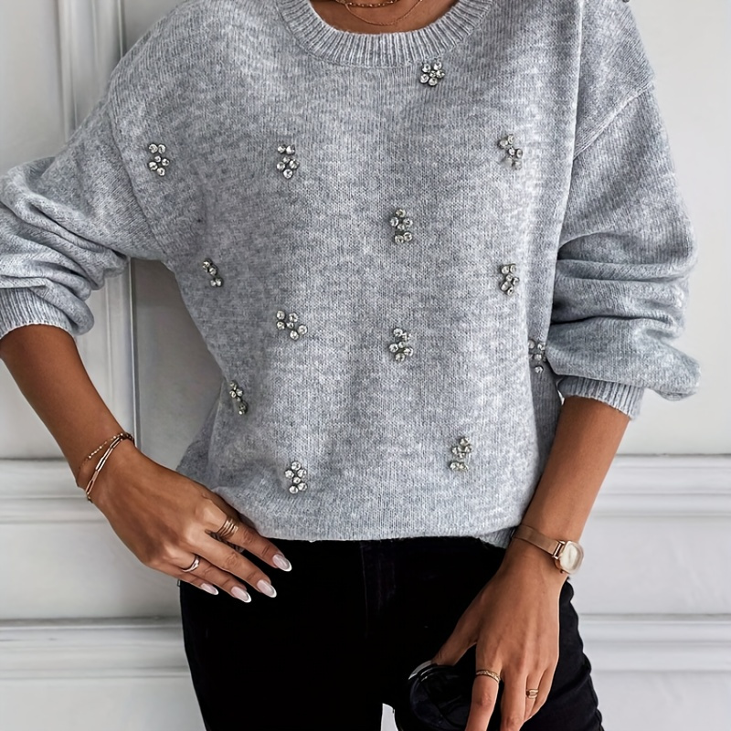 

Elegant French-inspired Crew Neck Sweater For Women - & Chic, Fall/winter, Acrylic Knit