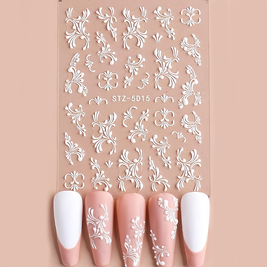 white flower stickers 5d nail art stickers elegant nail art design embossed manicure slider stickers for nail art stz 5d10 15 0