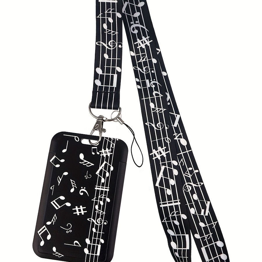 

Music Notes Print Polyester Lanyard With Detachable Wrist Strap, Keychain Ribbon, Id Card And Phone Holder, Badge Lariat For Students