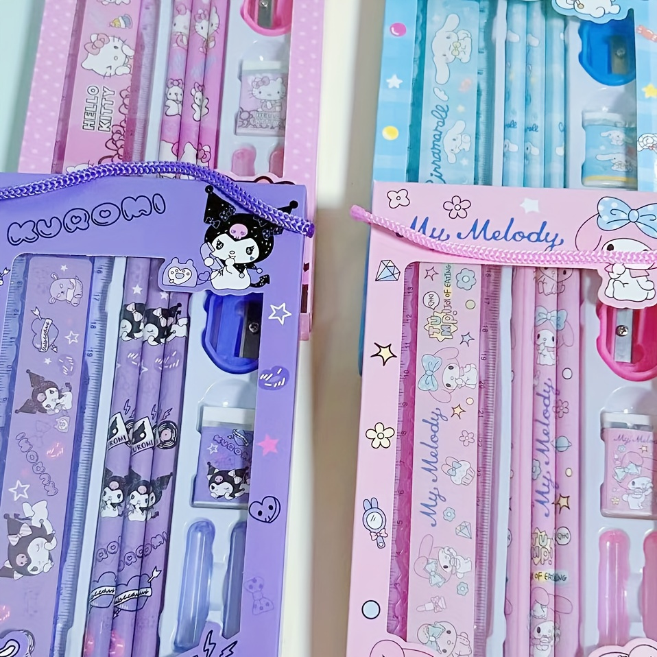 Sanrio Stationery Set Gift Box Cute My Melody Hello Kitty Pencil Case Gel  Pen Memo Pad Eraser Notebook Kids Girl School Supplies - AliExpress