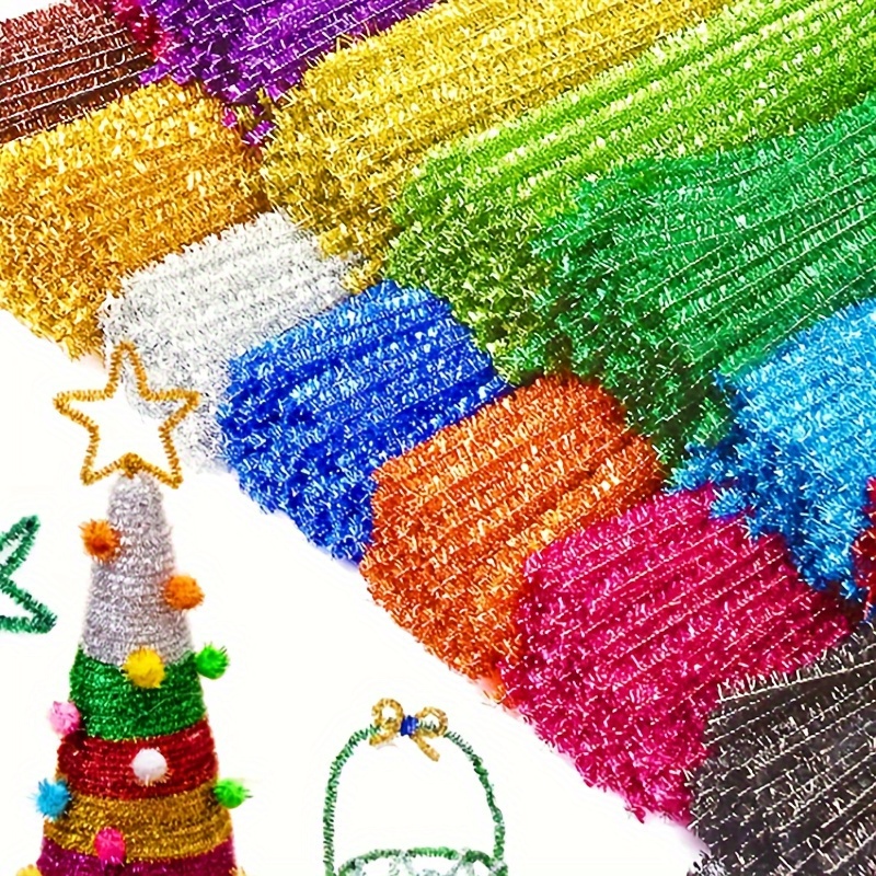 

100pcs 11.81inch Christmas Glitter Chenille Stems Pipe Cleaners Plush Tinsel Stems Wired Sticks Xmas Diy Craft Supplies