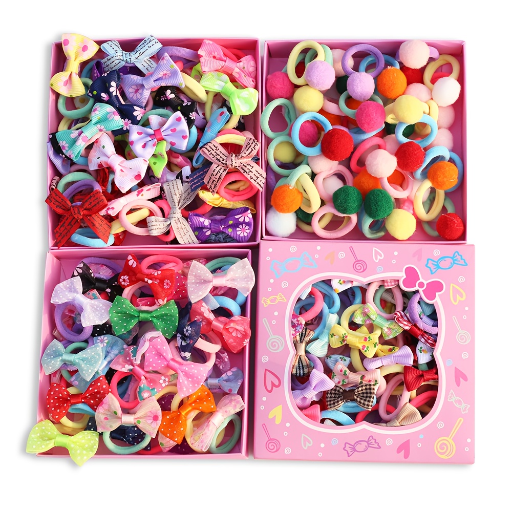 50pcs Childrens Colorful Elastic Rubber Hair Ring Bow Hair Accessories
