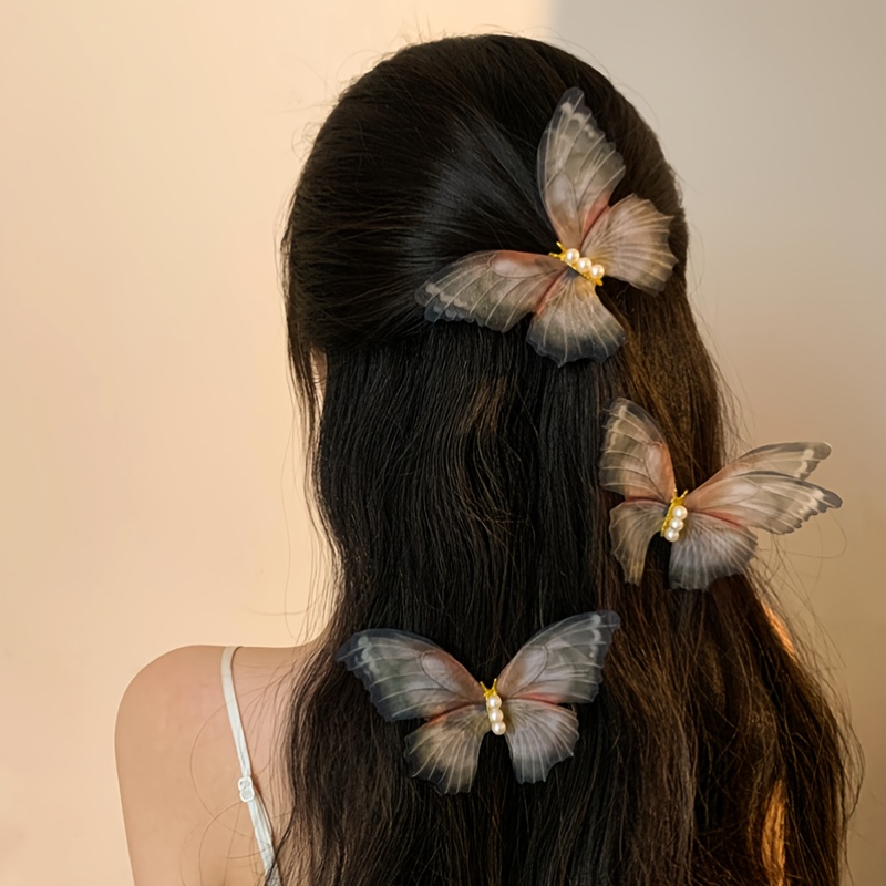 Set 1/2 Pinzas para el pelo de mariposa móvil para mujer y niña, de tul  doble, accesorios Vintage coreanos, horquillas para el pelo, ¡Ideal para  dar e