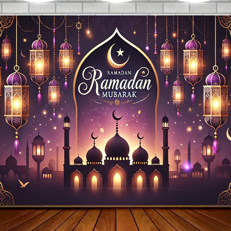 

1pc Moubarak Bannière de fête en - 8x6ft de lanternes, Décoration polyvalente et l'extérieur , , le , les fêtes d'année