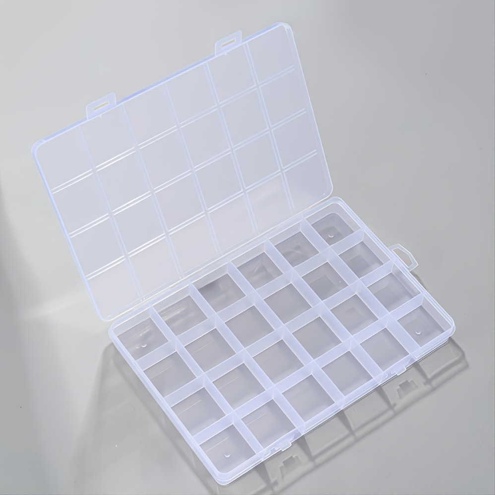 24 Grid Organizer Box Clear Plastic Container with Dividers Storage Case  for Beads Art Craft Earrings