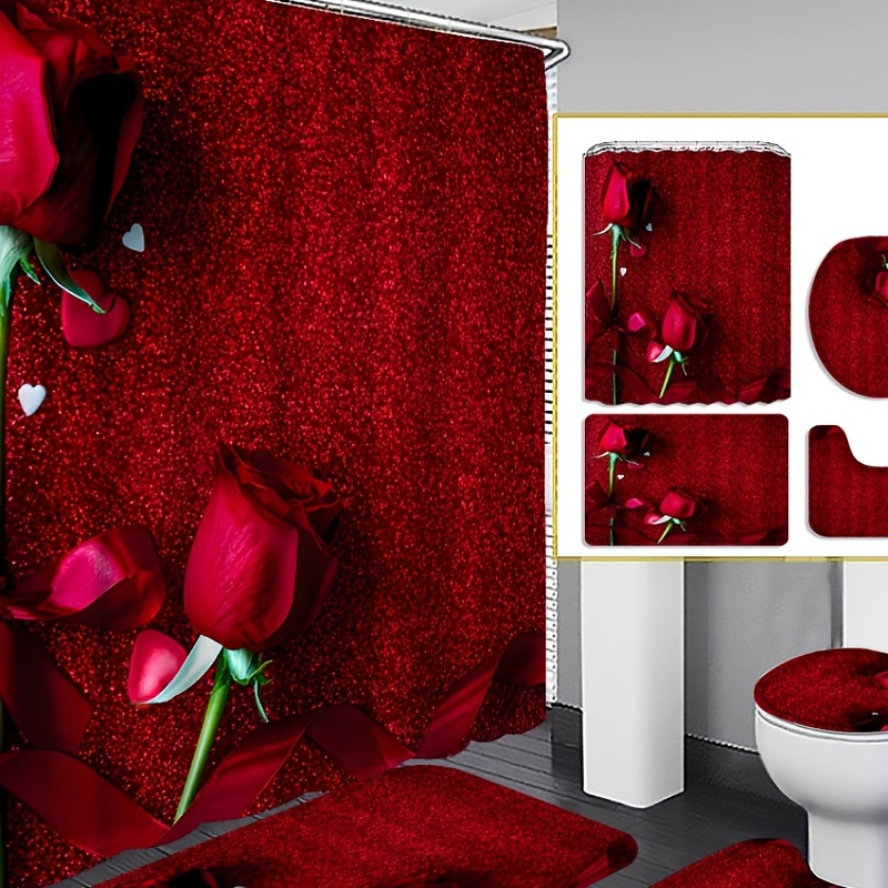 

4pcs 2 Curtain Shower Curtain Decoration, Housewarming Decoration, Shower Curtain And Mat - Set Comes 12 Shower Curtain