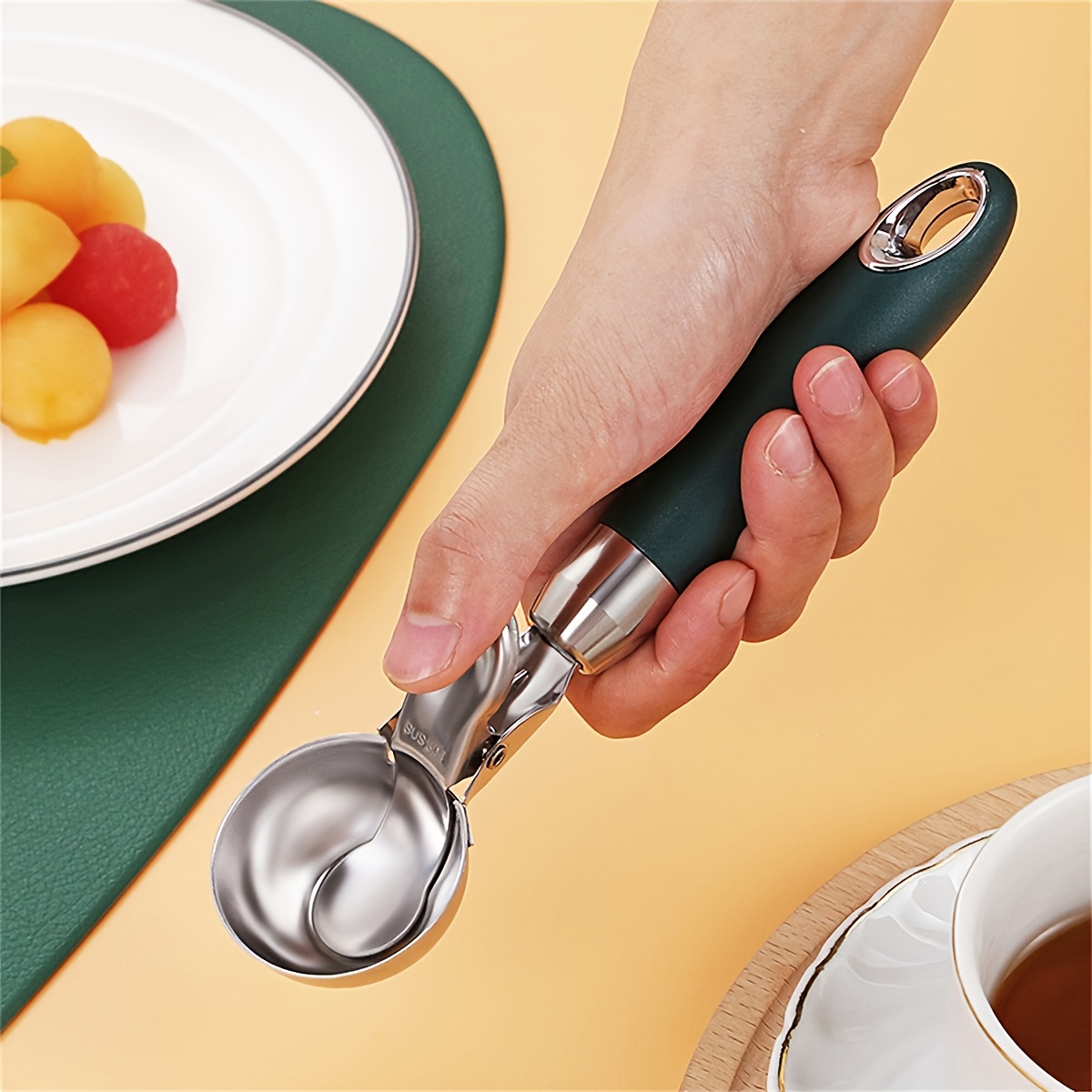 304 Stainless Steel Ice Cream Scoop With Trigger, Ball Digger, Dessert Ice  Cream Spoon, Household Kitchen Tools - Temu