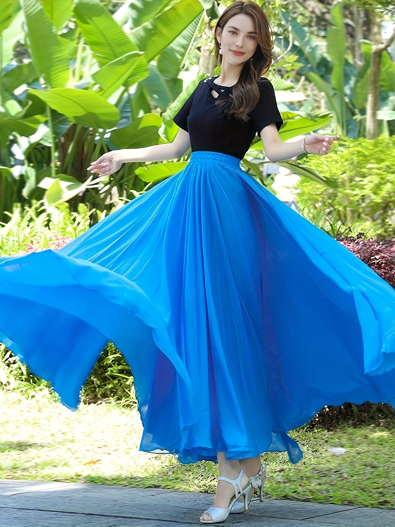 Ruched High Waist Skirts Elegant Solid Versatile Maxi Skirts - Temu