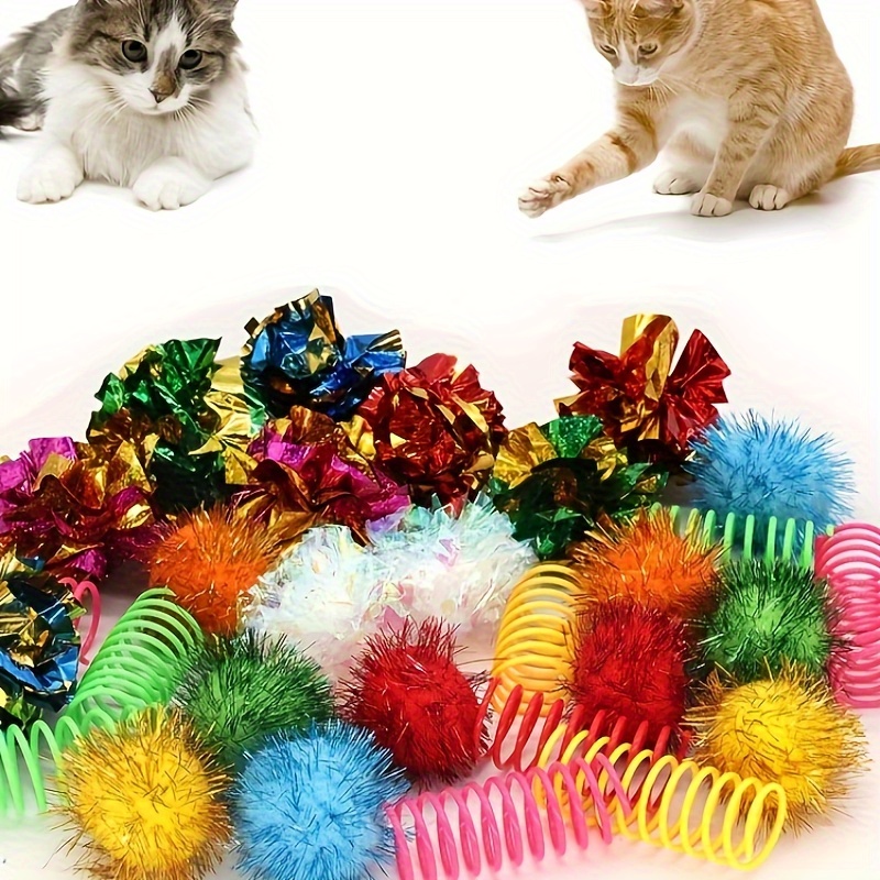 

Ensemble de 15 jouets interactifs pour chats comprenant des balles froissées pour chats, des balles pailletées pour chats et des ressorts en spirale pour chats