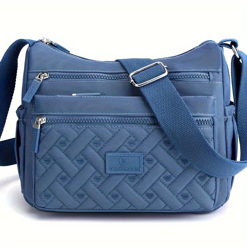 

Oxford Cloth Crossbody Bag, Love Embroidery Shoulder Bag, Women's Multi Zipper Handbag & Purse