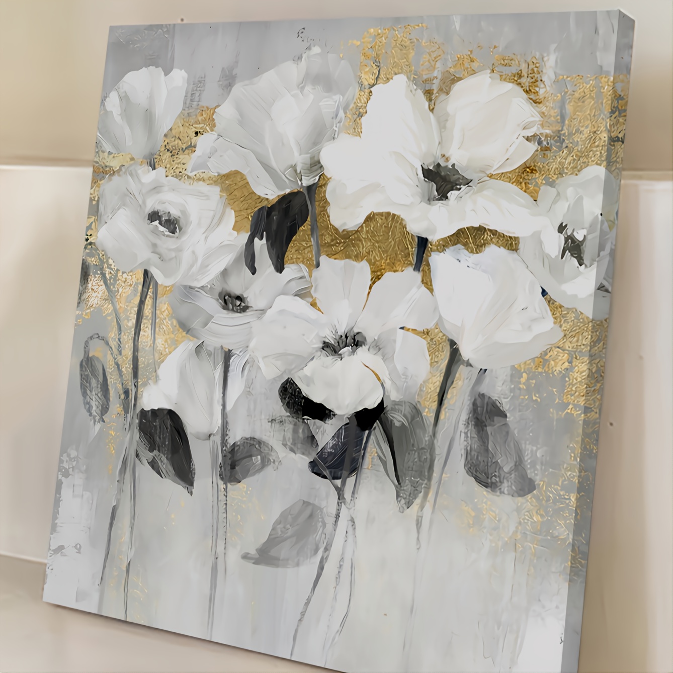 1pc Classic Hot Stamping White Floral Art Decorative Painting With Frame